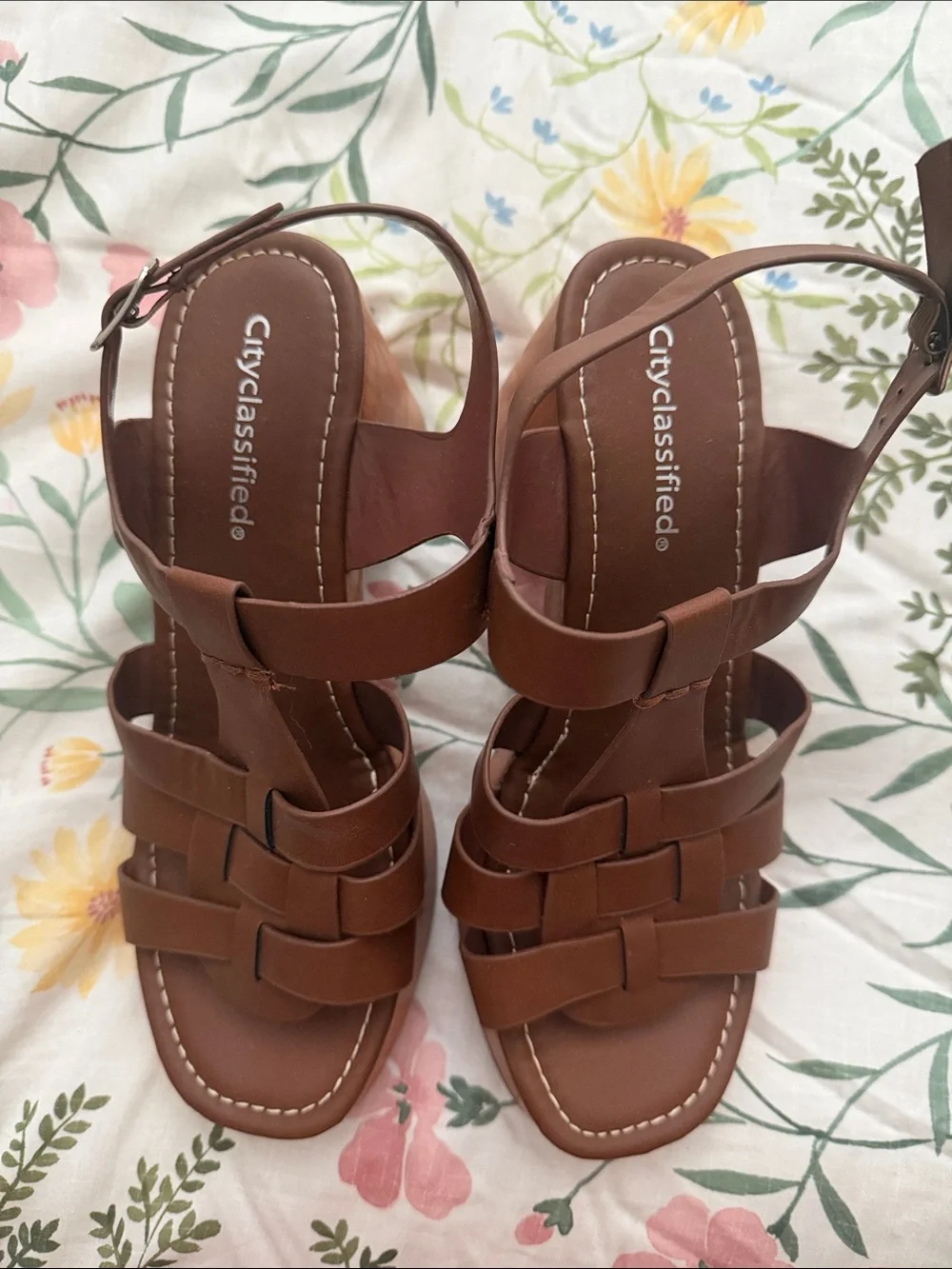 Cityclassified Brown Strappy Block Heel Sandals, Size 9, New
